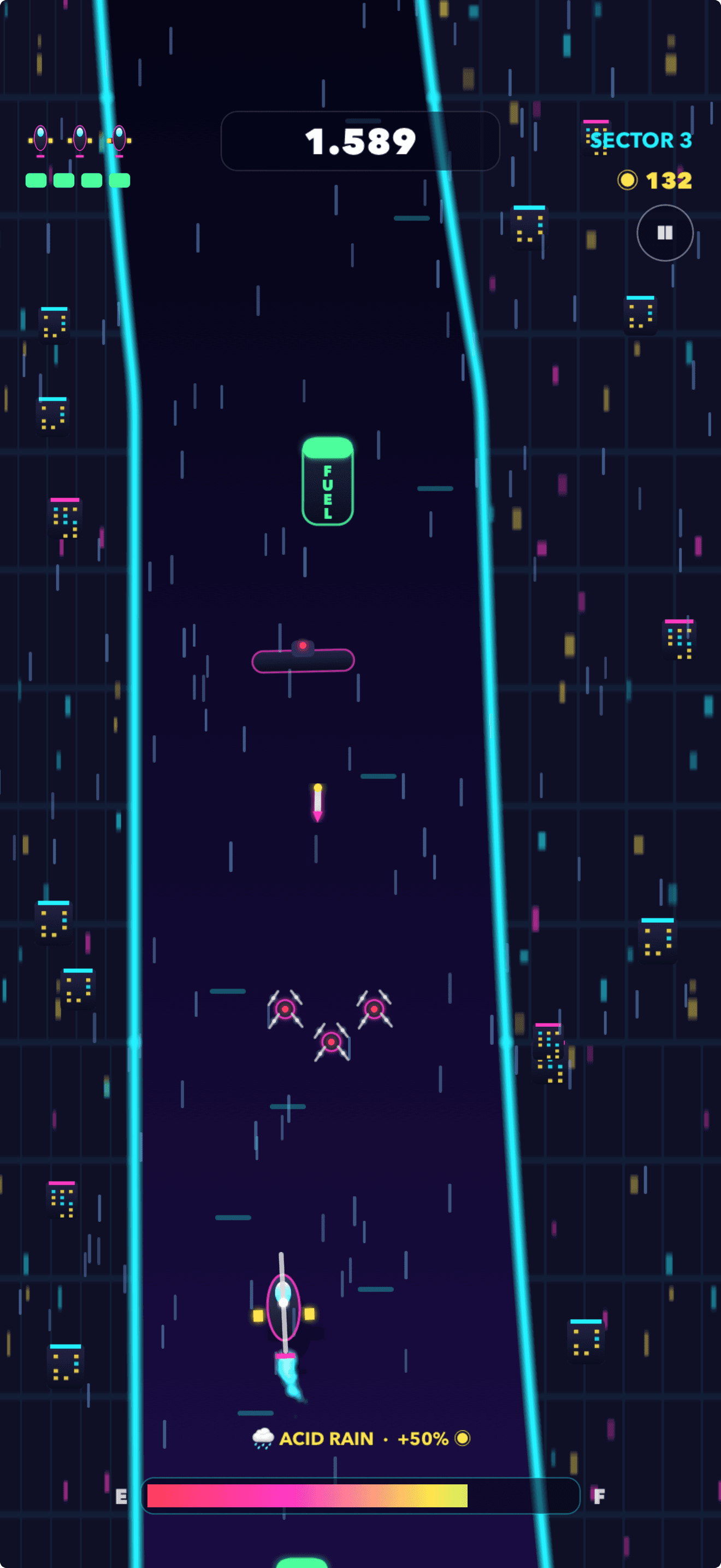 Altitude Zero gameplay in the neon river with acid rain